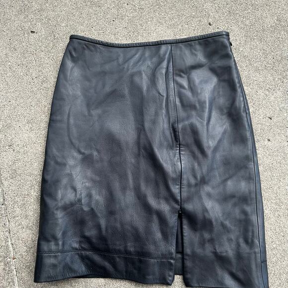 Diane Von Furstenberg Rita Two All Over Black Leather Dual Zip Skirt Size 4 - Picture 3 of 6